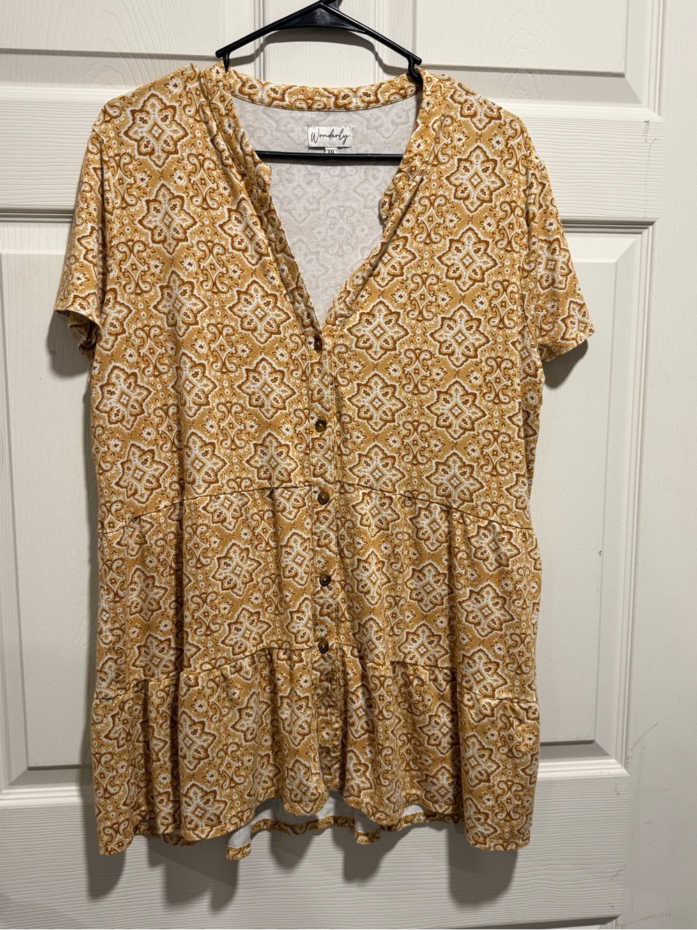 Wonderly Golden Mustard Print Button-Front Tunic